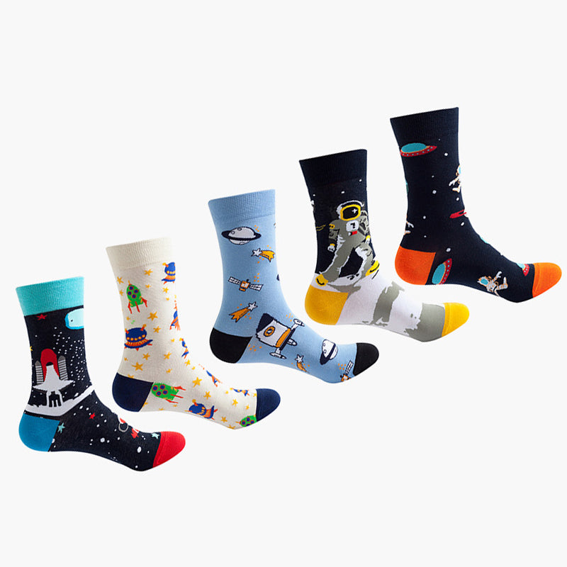 Women Pack Of 5 Patterned Cotton Calf Length Socks