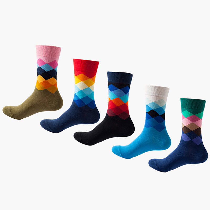Women Pack Of 5 Patterned Cotton Calf Length Socks