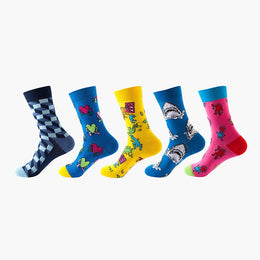 Women Pack Of 5 Patterned Cotton Calf Length Socks