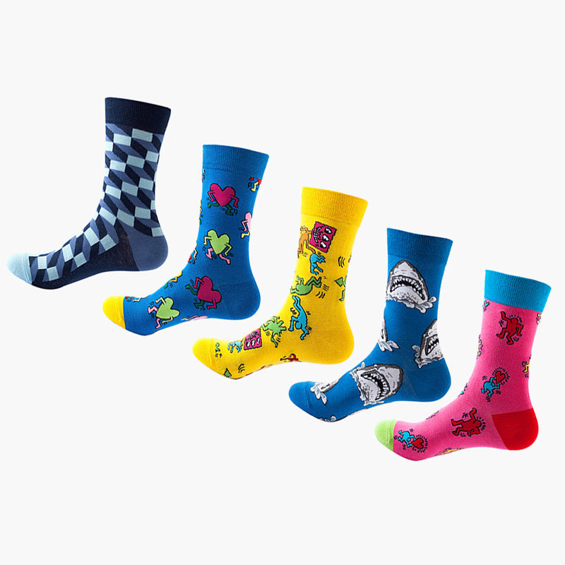 Women Pack Of 5 Patterned Cotton Calf Length Socks
