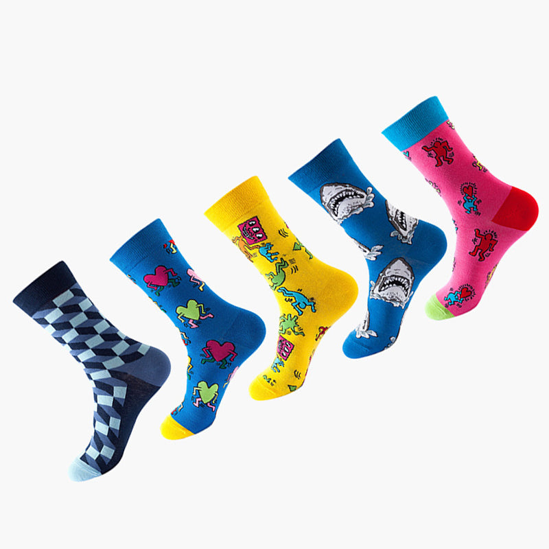Women Pack Of 5 Patterned Cotton Calf Length Socks