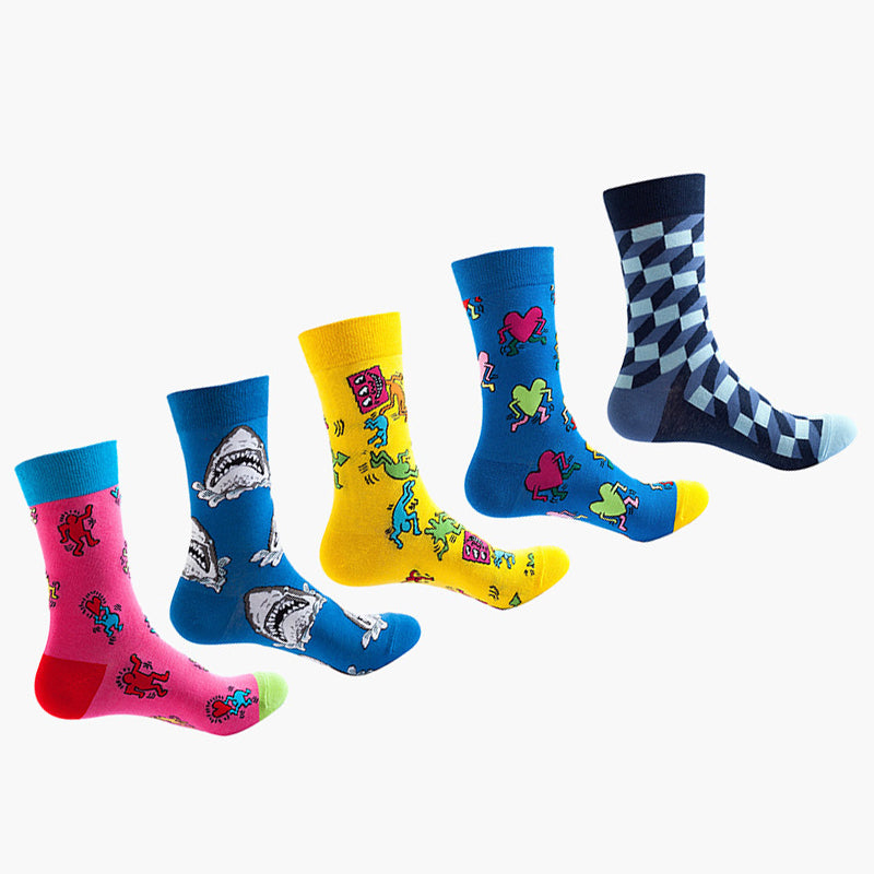 Women Pack Of 5 Patterned Cotton Calf Length Socks
