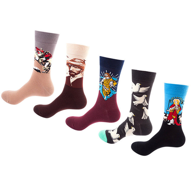 Women Pack Of 5 Patterned Cotton Calf Length Socks