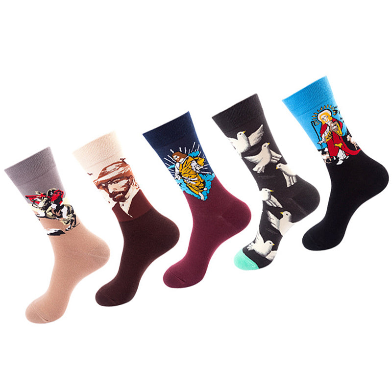 Women Pack Of 5 Patterned Cotton Calf Length Socks