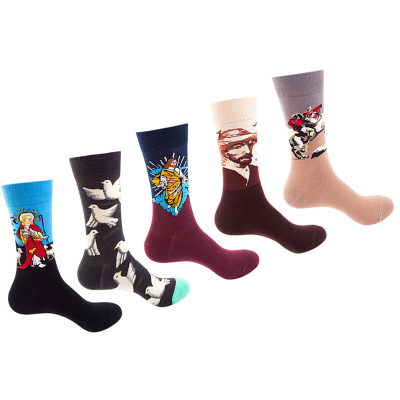 Women Pack Of 5 Patterned Cotton Calf Length Socks