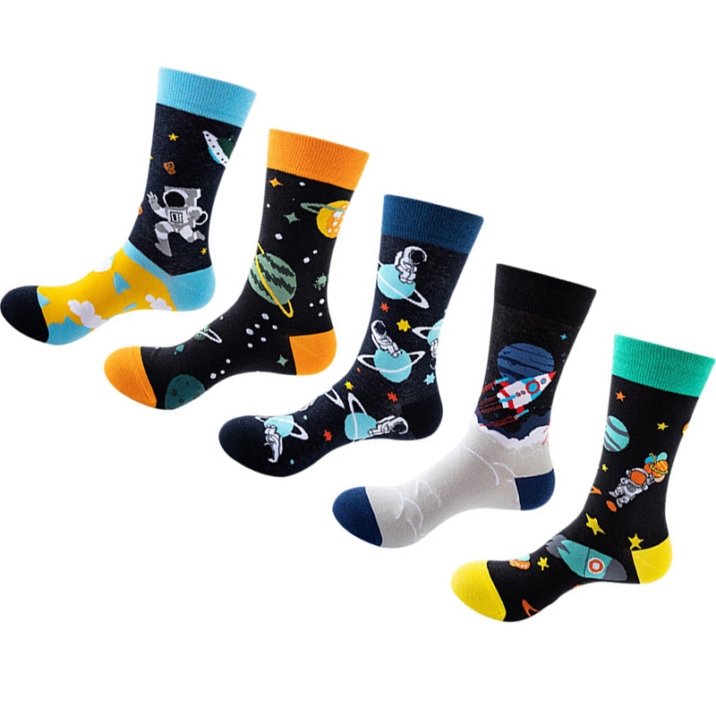 Women Pack Of 5 Patterned Cotton Calf Length Socks