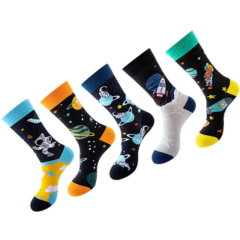 Women Pack Of 5 Patterned Cotton Calf Length Socks