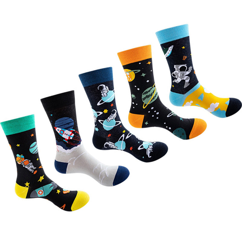 Women Pack Of 5 Patterned Cotton Calf Length Socks