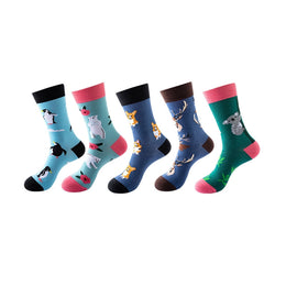 Women Pack Of 5 Patterned Cotton Calf Length Socks
