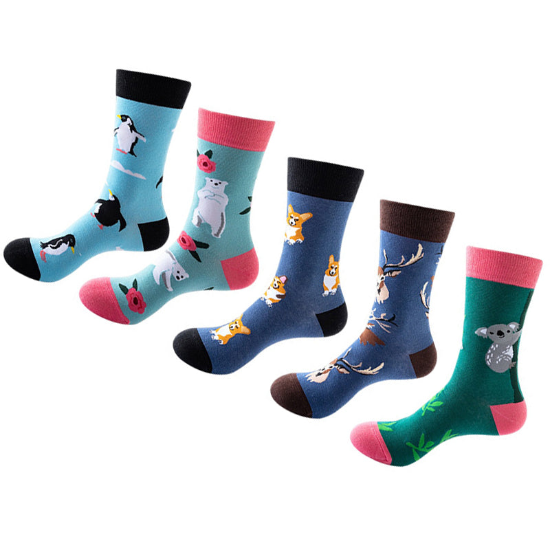 Women Pack Of 5 Patterned Cotton Calf Length Socks