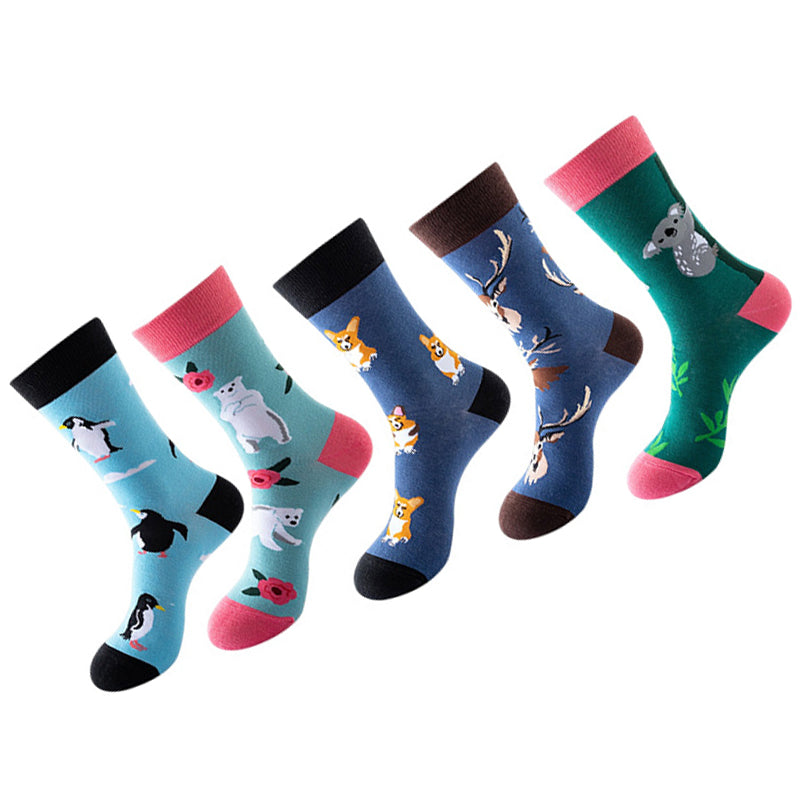 Women Pack Of 5 Patterned Cotton Calf Length Socks