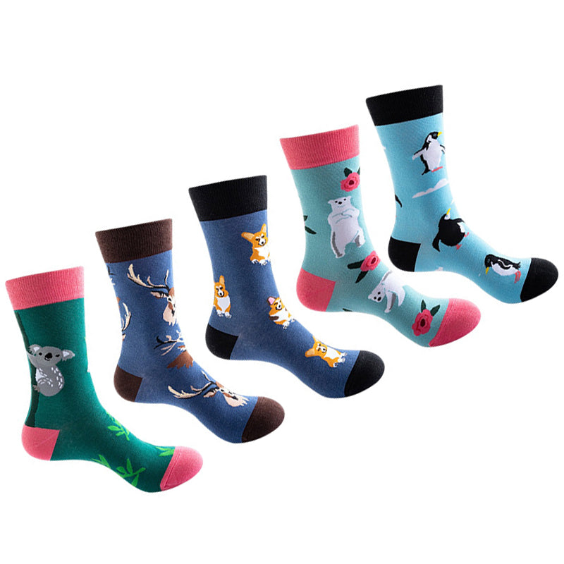Women Pack Of 5 Patterned Cotton Calf Length Socks