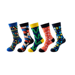 Women Pack Of 5 Patterned Cotton Calf Length Socks