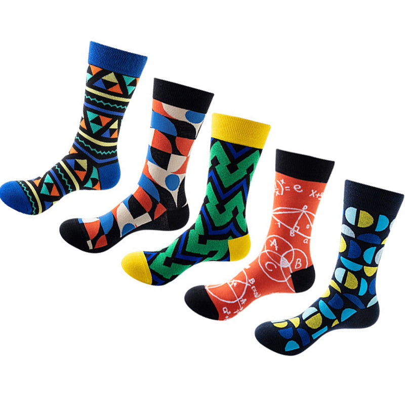 Women Pack Of 5 Patterned Cotton Calf Length Socks