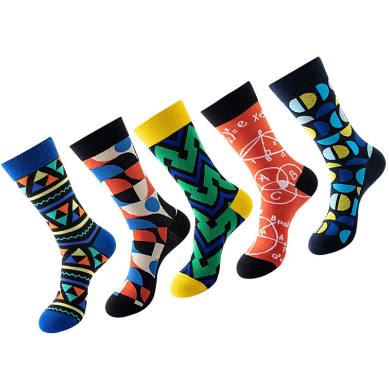 Women Pack Of 5 Patterned Cotton Calf Length Socks