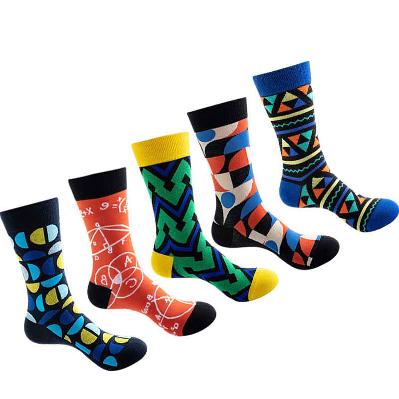 Women Pack Of 5 Patterned Cotton Calf Length Socks
