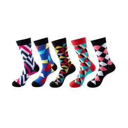 Women Pack Of 5 Patterned Cotton Calf Length Socks