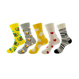 Women Pack Of 5 Patterned Cotton Calf Length Socks