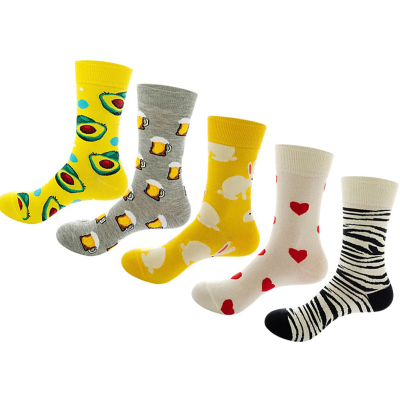 Women Pack Of 5 Patterned Cotton Calf Length Socks