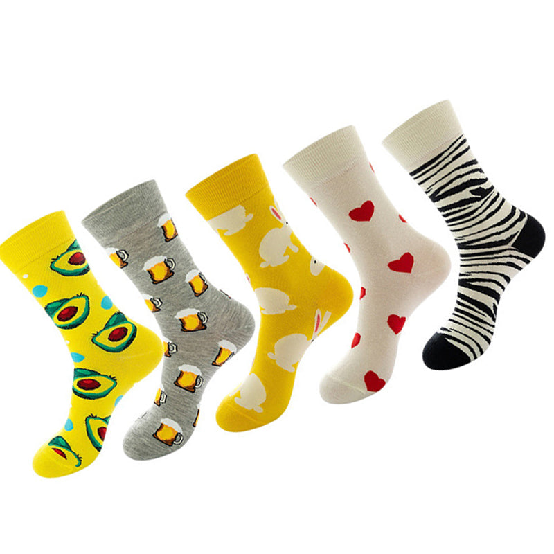 Women Pack Of 5 Patterned Cotton Calf Length Socks
