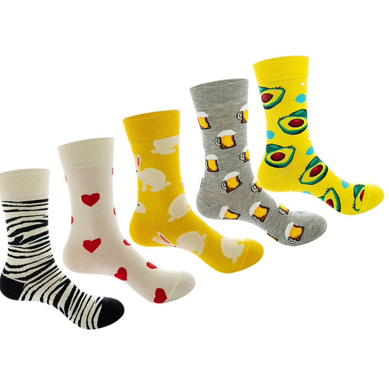 Women Pack Of 5 Patterned Cotton Calf Length Socks