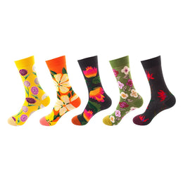Women Pack Of 5 Patterned Cotton Calf Length Socks