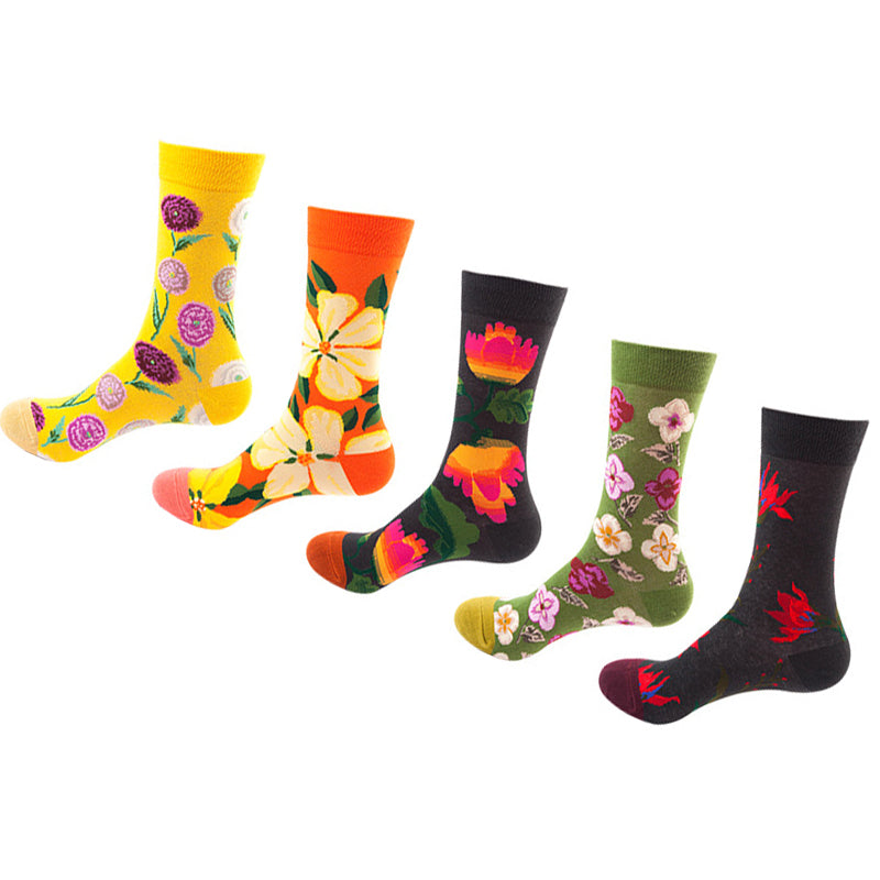 Women Pack Of 5 Patterned Cotton Calf Length Socks