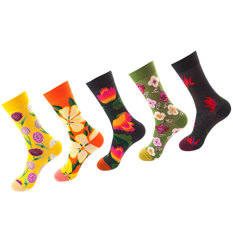 Women Pack Of 5 Patterned Cotton Calf Length Socks
