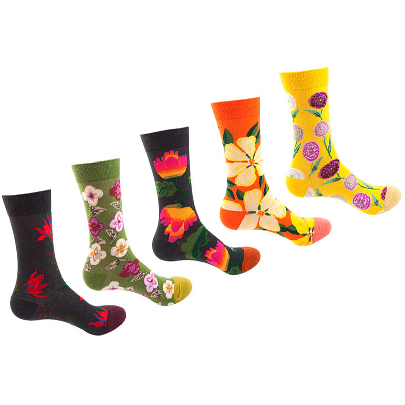 Women Pack Of 5 Patterned Cotton Calf Length Socks