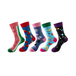 Women Pack Of 5 Patterned Cotton Calf Length Socks