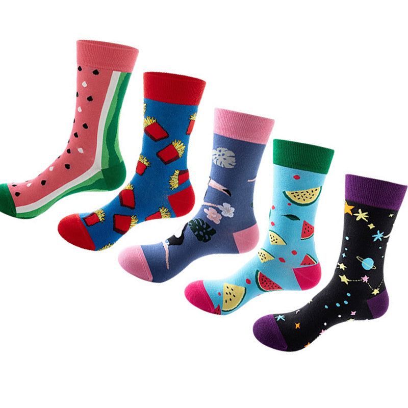 Women Pack Of 5 Patterned Cotton Calf Length Socks