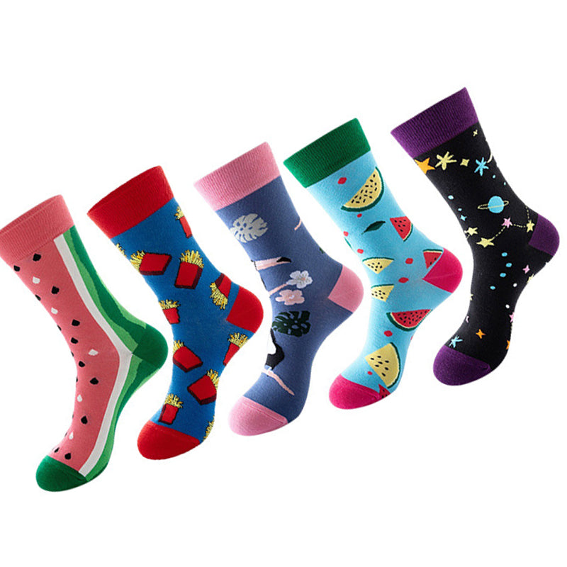 Women Pack Of 5 Patterned Cotton Calf Length Socks