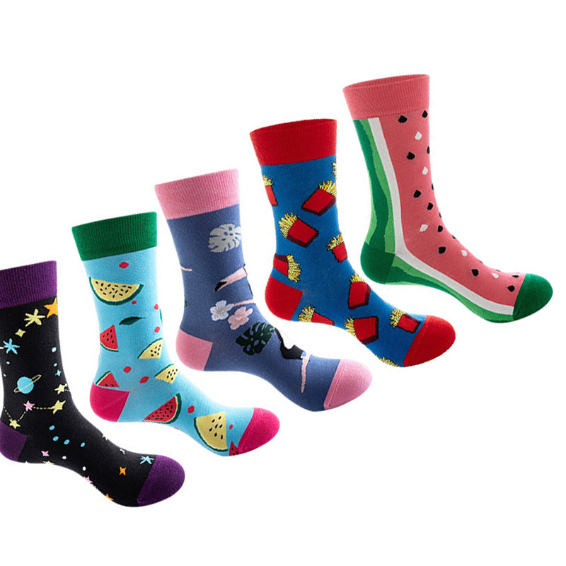 Women Pack Of 5 Patterned Cotton Calf Length Socks