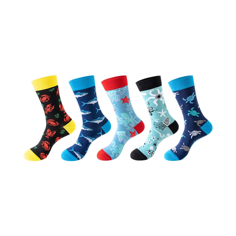 Women Pack Of 5 Patterned Cotton Calf Length Socks