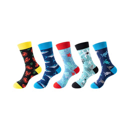Women Pack Of 5 Patterned Cotton Calf Length Socks