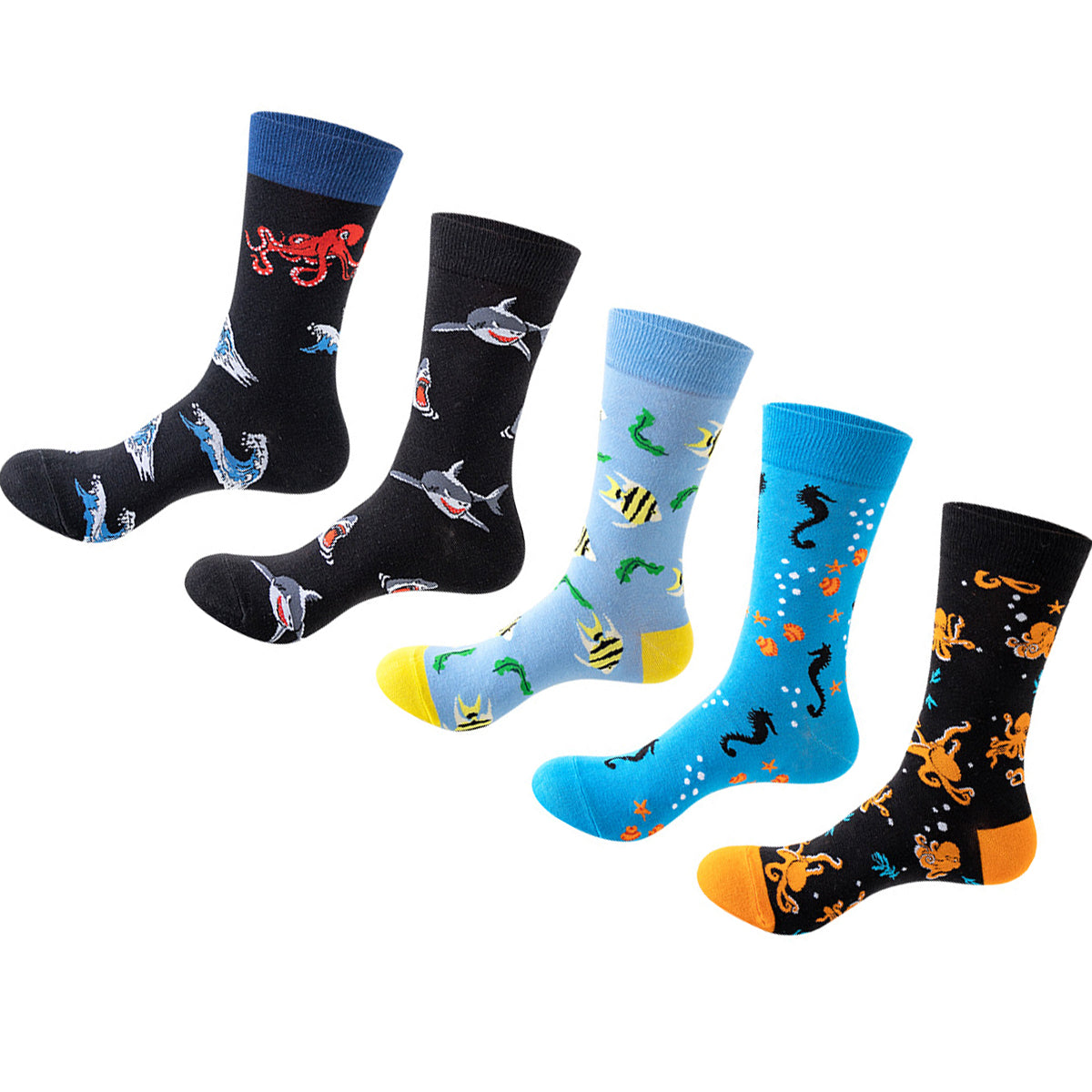 Women Pack Of 5 Patterned Cotton Calf Length Socks