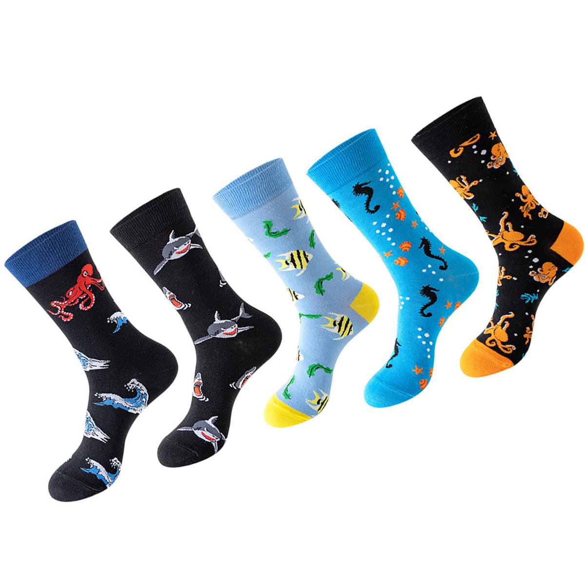 Women Pack Of 5 Patterned Cotton Calf Length Socks