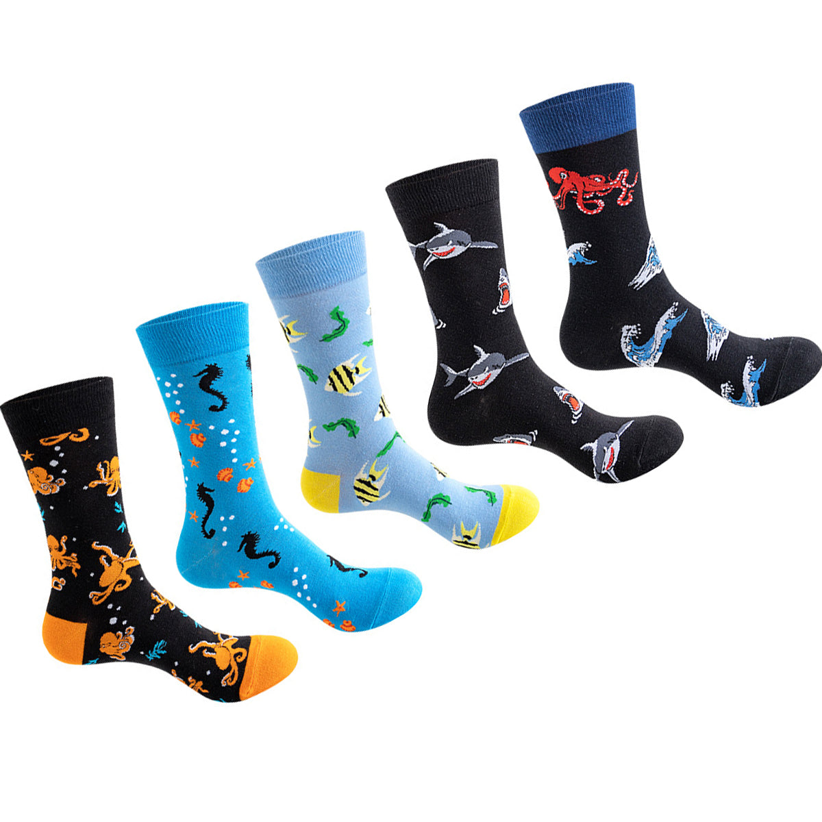 Women Pack Of 5 Patterned Cotton Calf Length Socks