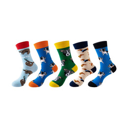 Women Pack Of 5 Patterned Cotton Calf Length Socks