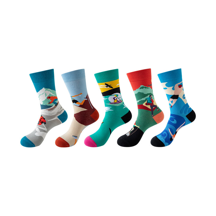 Women Pack Of 5 Patterned Cotton Calf Length Socks