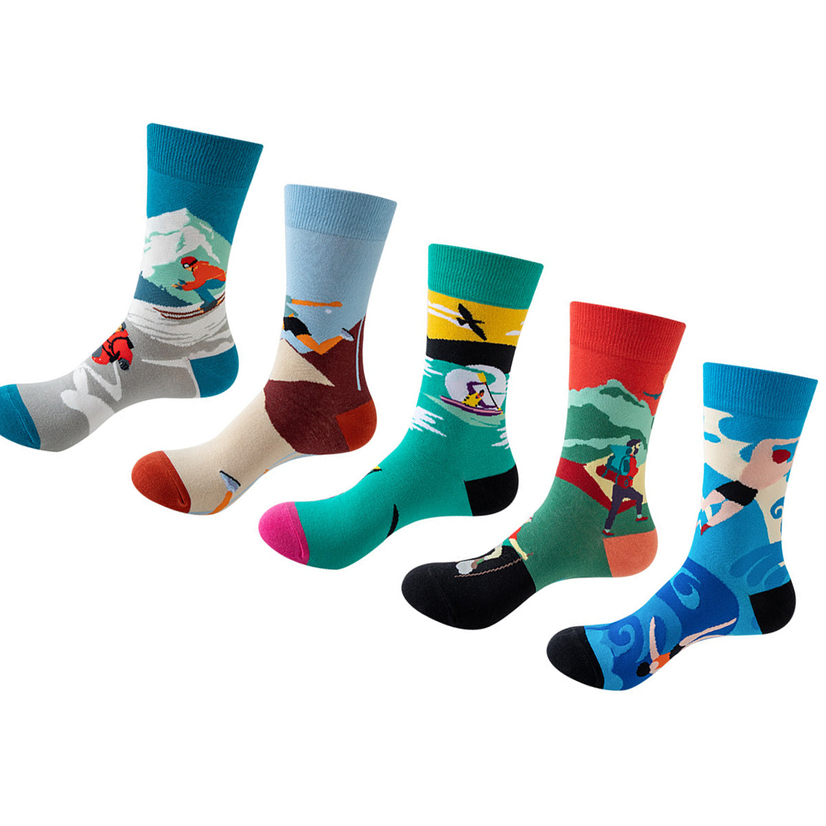 Women Pack Of 5 Patterned Cotton Calf Length Socks