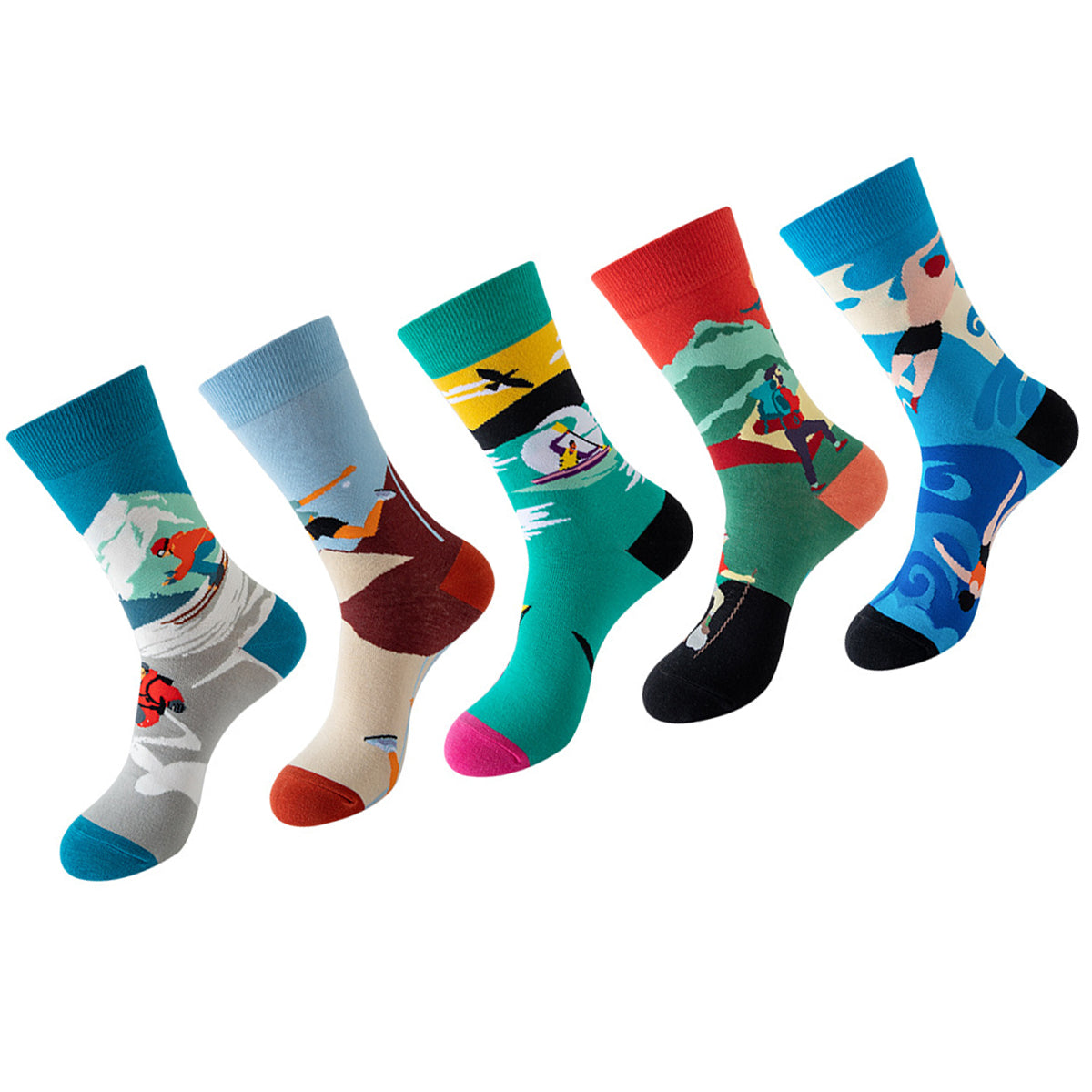 Women Pack Of 5 Patterned Cotton Calf Length Socks