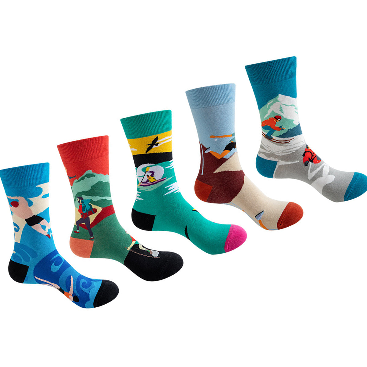 Women Pack Of 5 Patterned Cotton Calf Length Socks