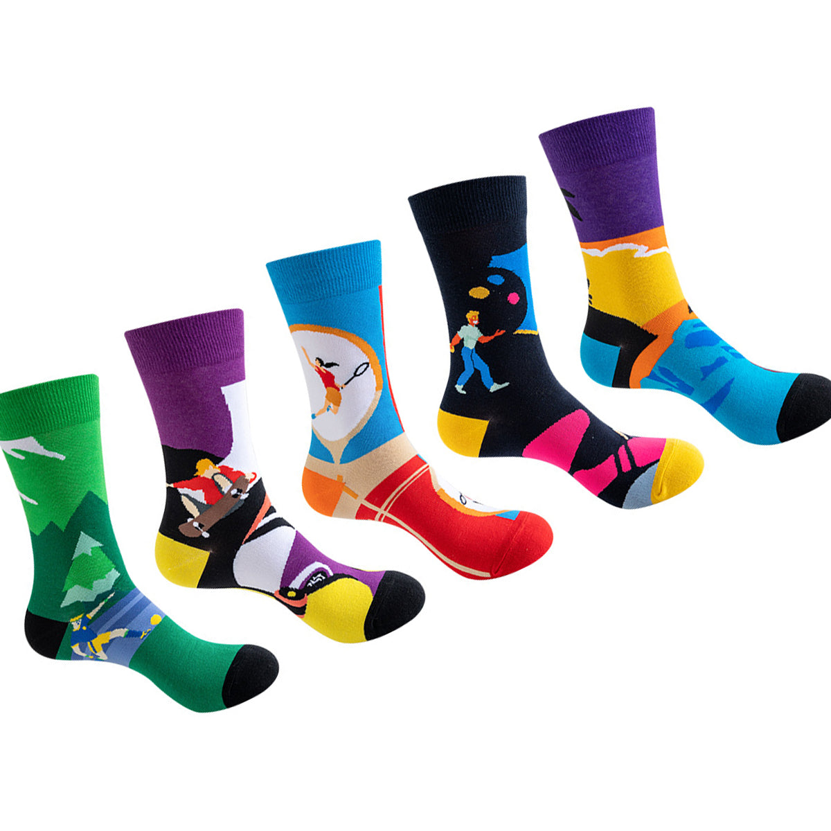 Women Pack Of 5 Patterned Cotton Calf Length Socks