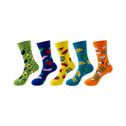 Women Pack Of 5 Patterned Cotton Calf Length Socks