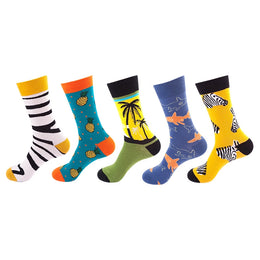 Women Pack Of 5 Patterned Cotton Calf Length Socks