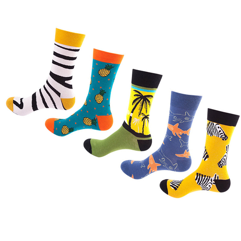 Women Pack Of 5 Patterned Cotton Calf Length Socks