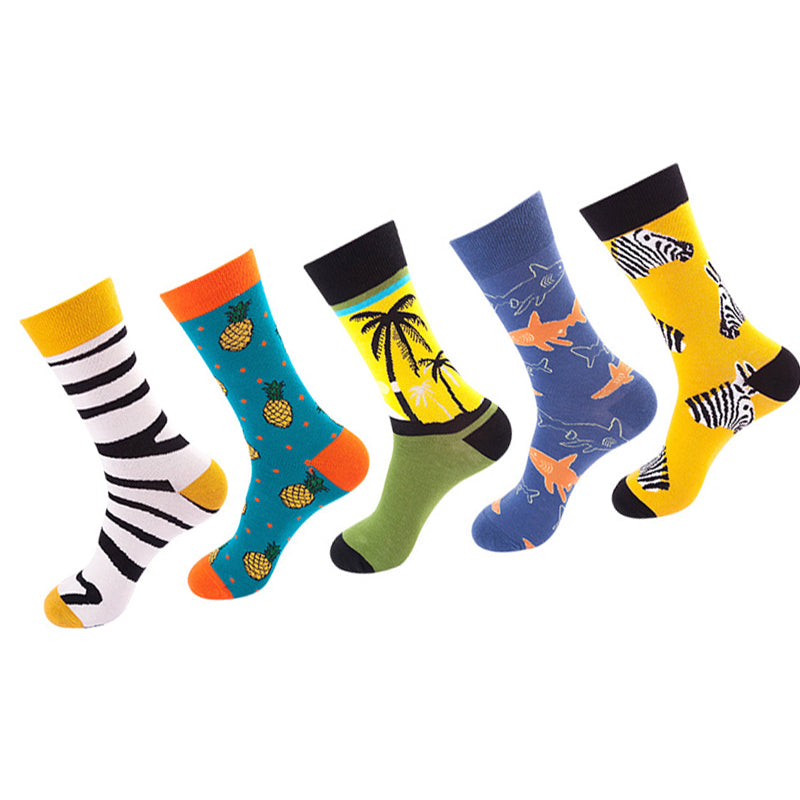 Women Pack Of 5 Patterned Cotton Calf Length Socks