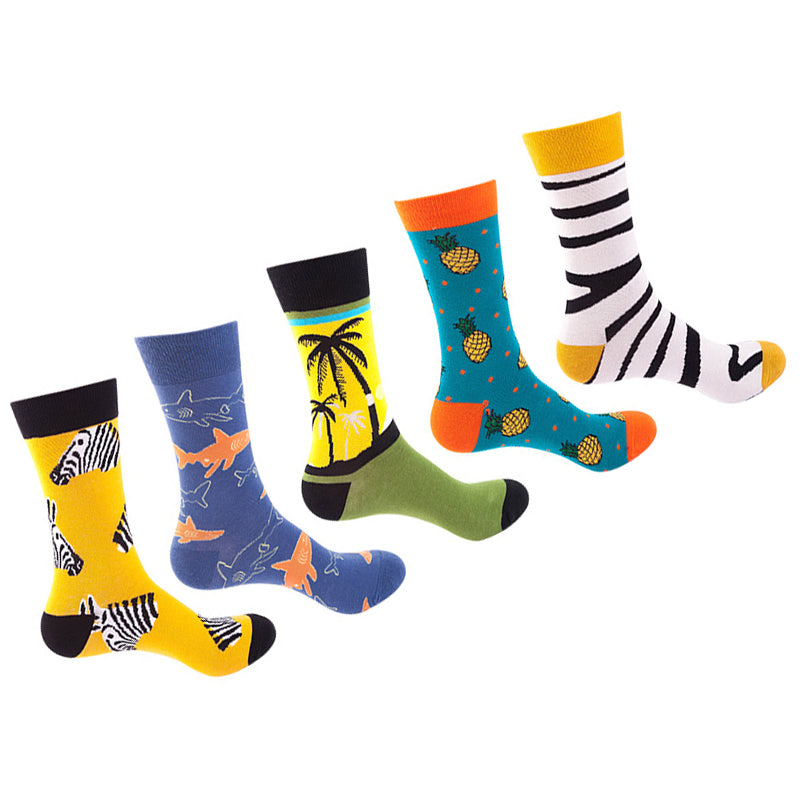 Women Pack Of 5 Patterned Cotton Calf Length Socks