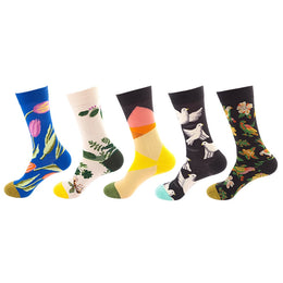 Women Pack Of 5 Patterned Cotton Calf Length Socks